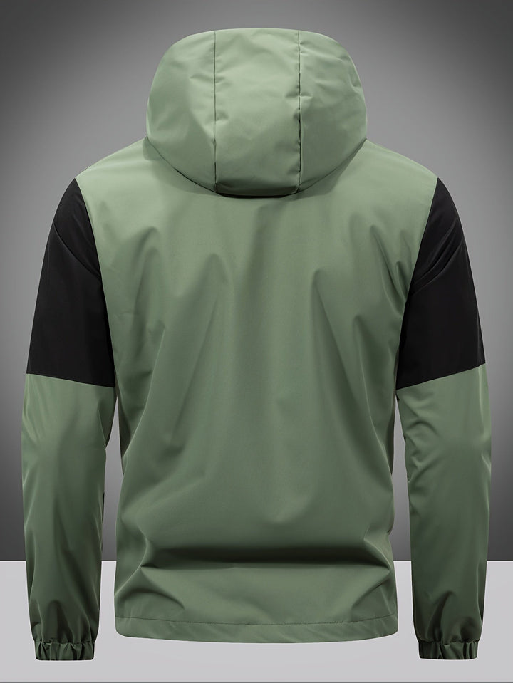 Men's Jacket with Zip, Hood and Colour Block Design - Milan-Olive green-S-Nora Luxe
