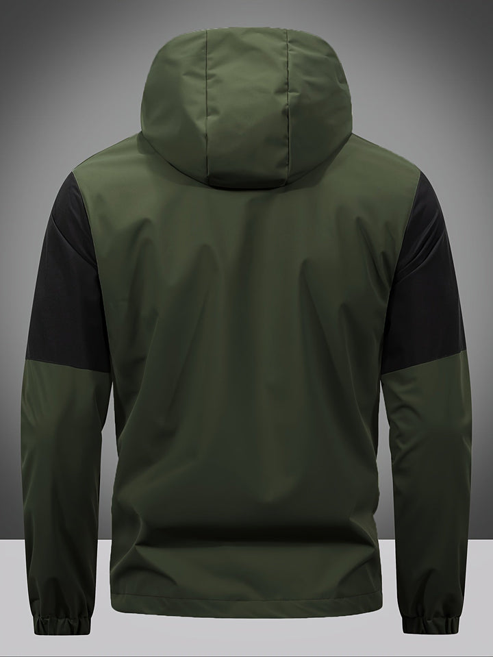 Men's Jacket with Zip, Hood and Colour Block Design - Milan-Olive green-S-Nora Luxe