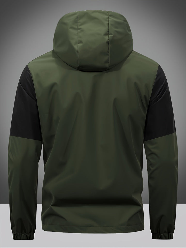 Men's Jacket with Zip, Hood and Colour Block Design - Milan-Olive green-S-Nora Luxe