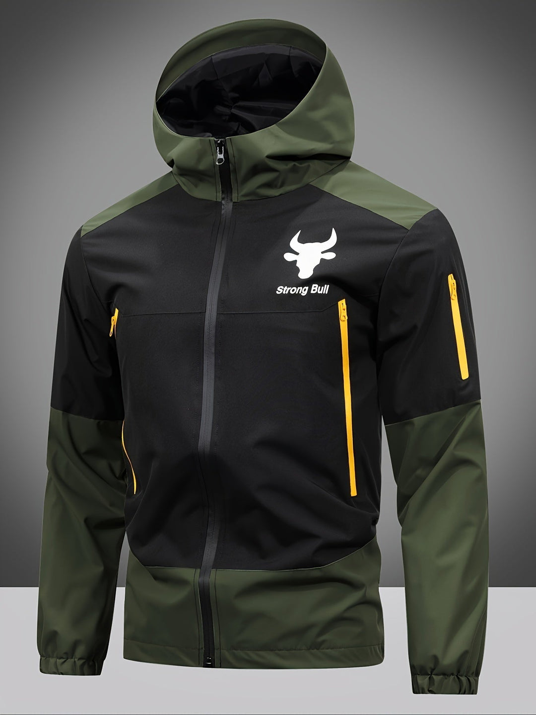 Men's Jacket with Zip, Hood and Colour Block Design - Milan-Olive green-S-Nora Luxe