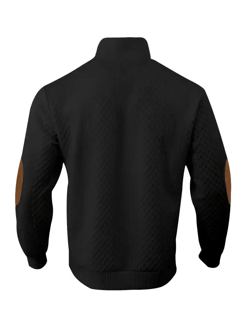 Men's Knitted Outdoor Sweater with Patches - Logan-Black-S-Nora Luxe