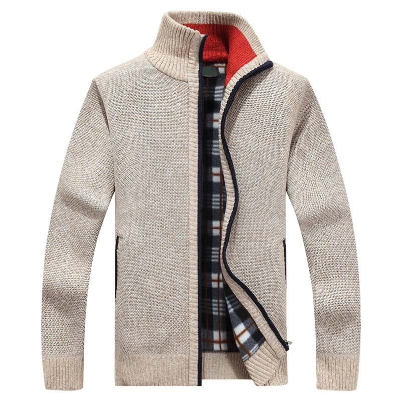 Men's Knitted Zipped Cardigan - Victor-Beige-M-Nora Luxe