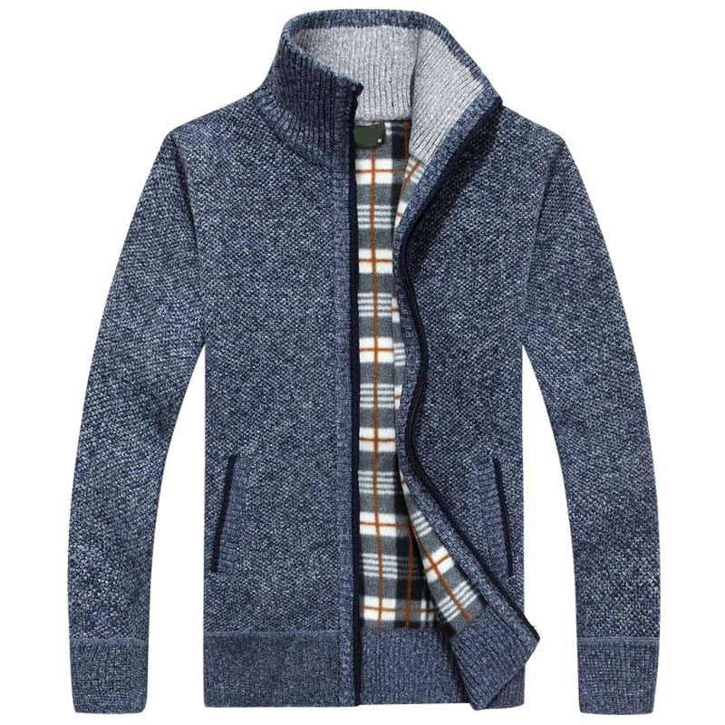 Men's Knitted Zipped Cardigan - Victor-Blue-M-Nora Luxe