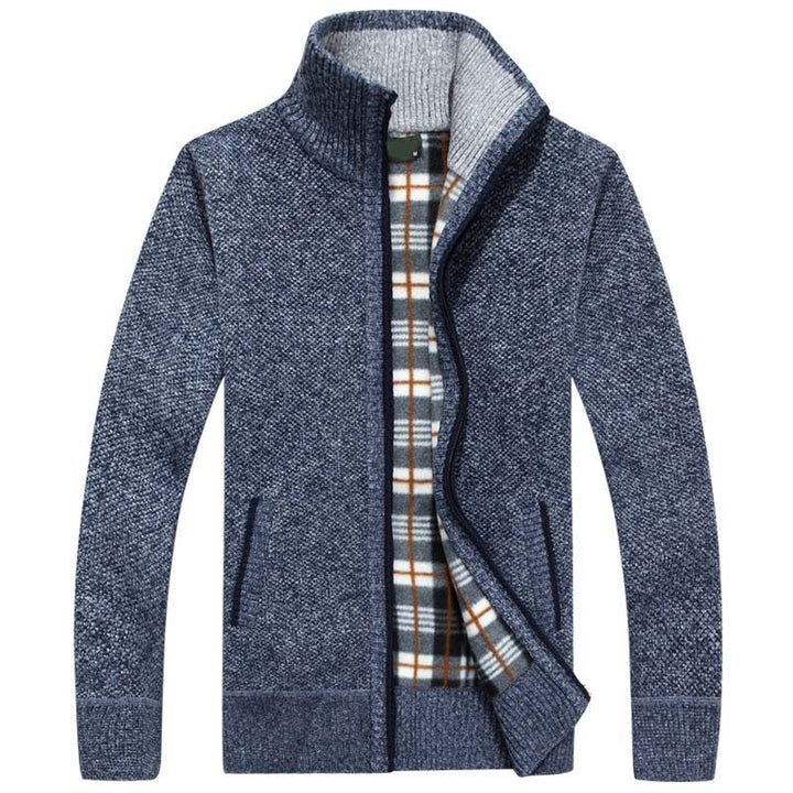 Men's Knitted Zipped Cardigan - Victor-Blue-M-Nora Luxe