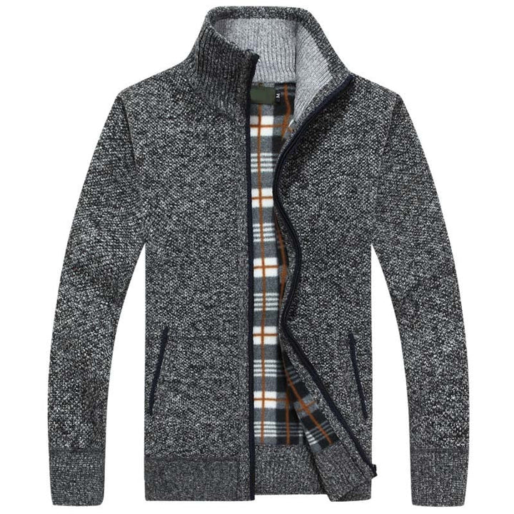 Men's Knitted Zipped Cardigan - Victor-Dark Gray-M-Nora Luxe
