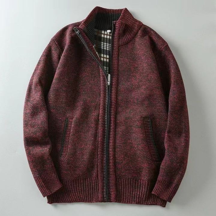 Men's Knitted Zipped Cardigan - Victor-Dark Red-M-Nora Luxe
