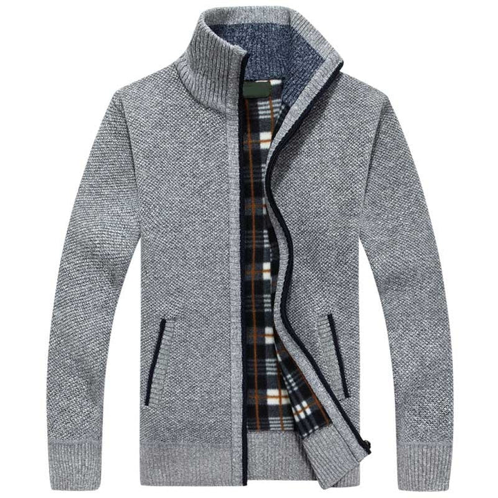 Men's Knitted Zipped Cardigan - Victor-Light Gray-M-Nora Luxe