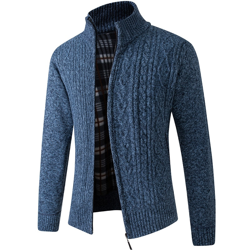 Men's Knitted Zipped Cardigan - Victor-Motive Blue-M-Nora Luxe