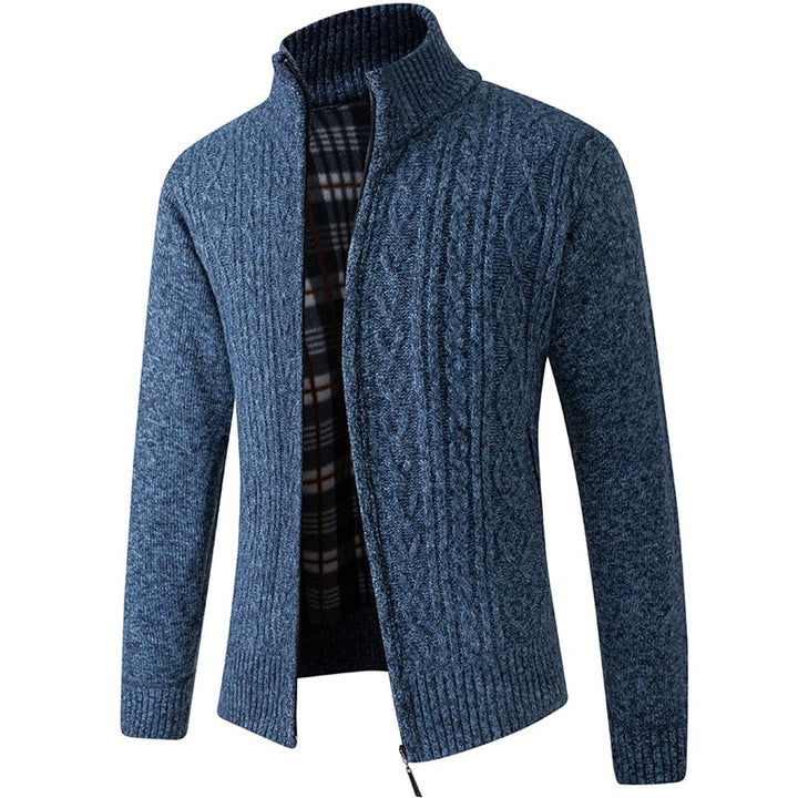 Men's Knitted Zipped Cardigan - Victor-Motive Blue-M-Nora Luxe