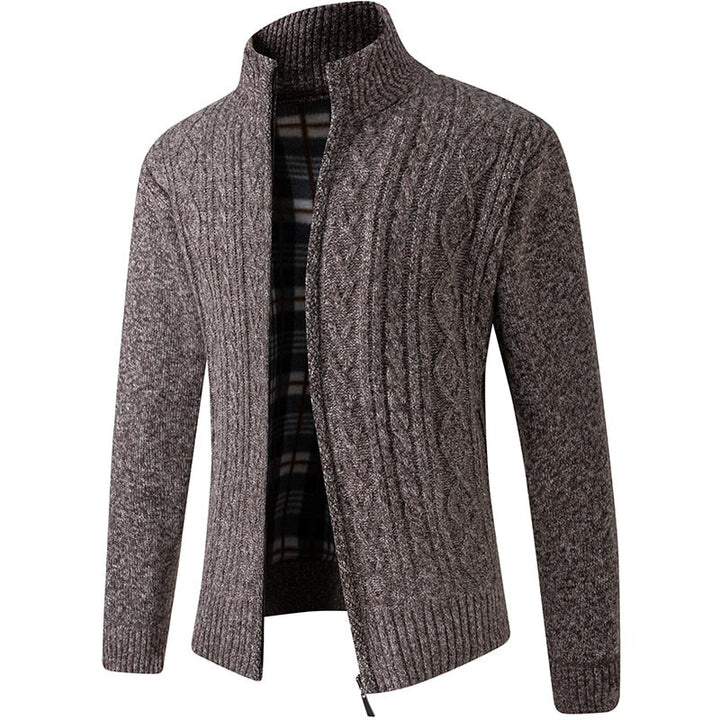 Men's Knitted Zipped Cardigan - Victor-Motive Brown-M-Nora Luxe