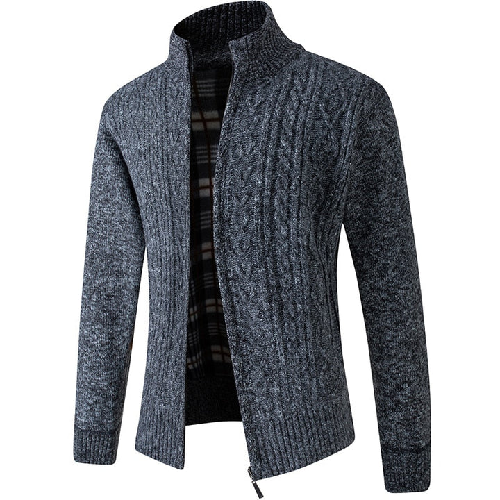 Men's Knitted Zipped Cardigan - Victor-Motive Dark Gray-M-Nora Luxe