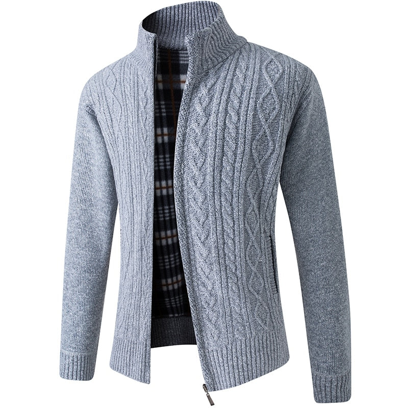 Men's Knitted Zipped Cardigan - Victor-Motive Light Gray-M-Nora Luxe
