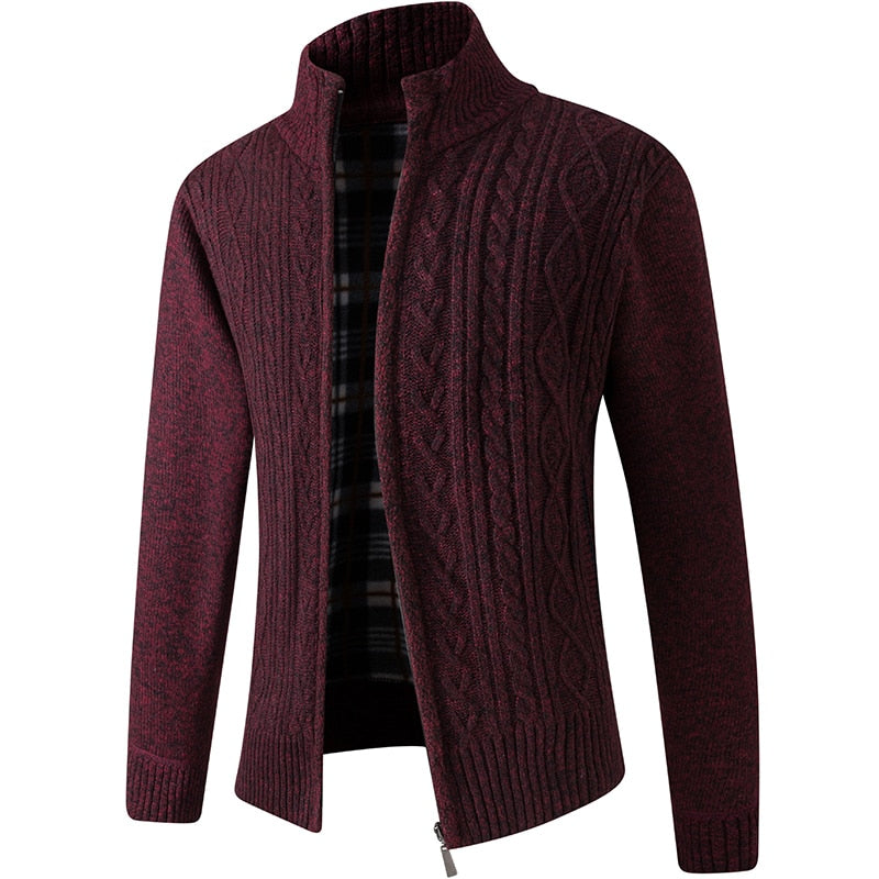 Men's Knitted Zipped Cardigan - Victor-Motive Red-M-Nora Luxe