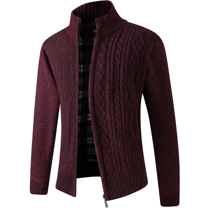 Men's Knitted Zipped Cardigan - Victor-Motive Red-M-Nora Luxe