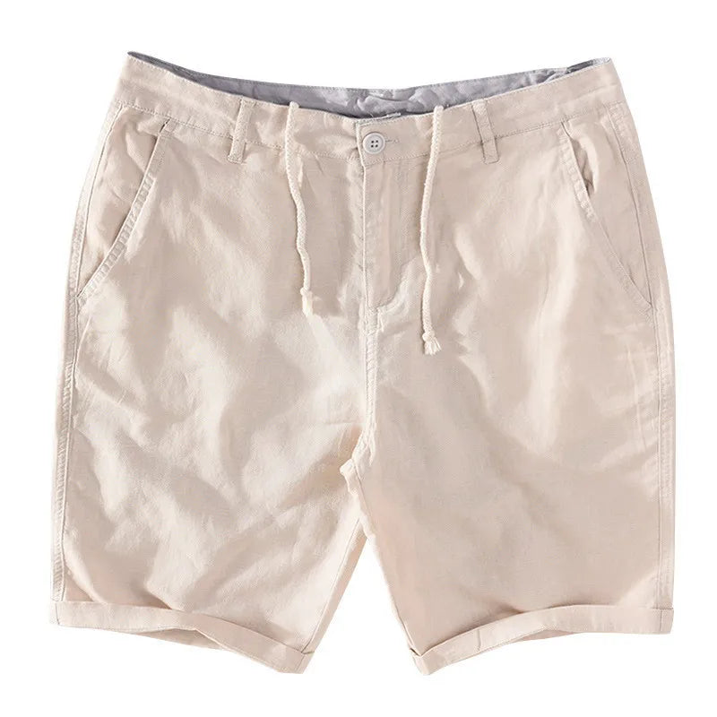 Men's linen-cotton summer shorts with button closure - Sandro-Khaki-S-Nora Luxe