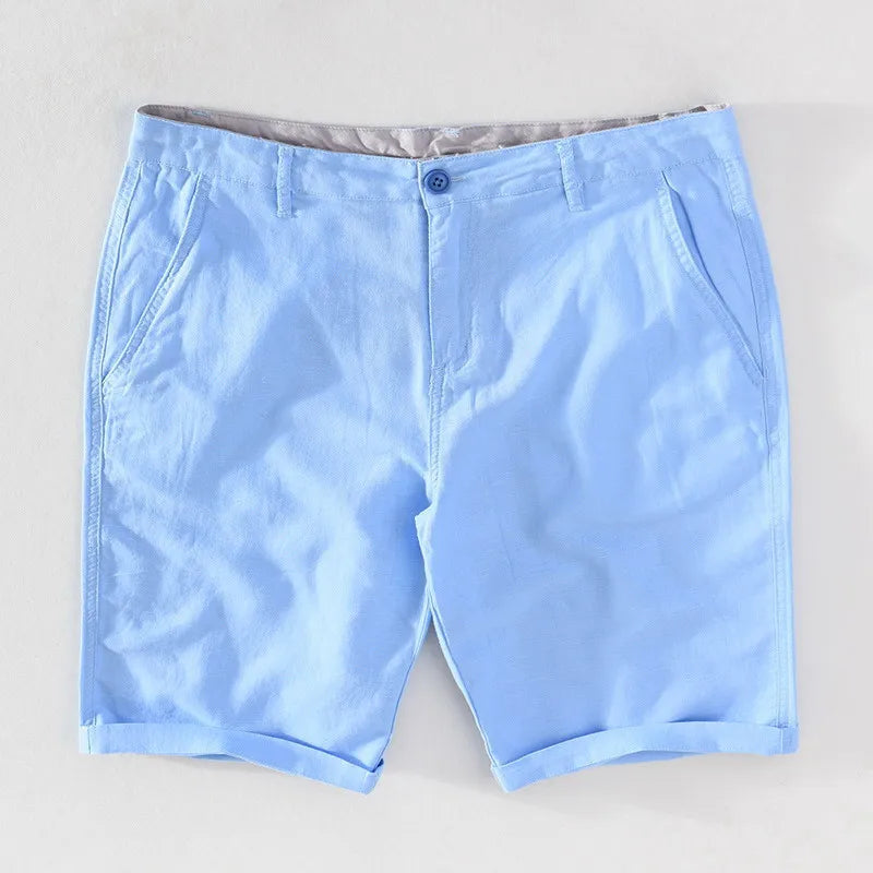 Men's linen-cotton summer shorts with button closure - Sandro-Light blue-S-Nora Luxe