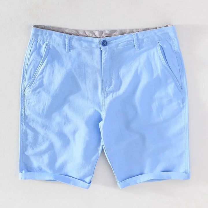 Men's linen-cotton summer shorts with button closure - Sandro-Light blue-S-Nora Luxe