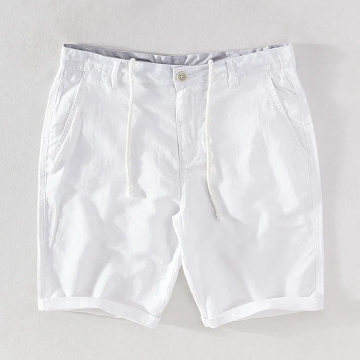 Men's linen-cotton summer shorts with button closure - Sandro-White-S-Nora Luxe