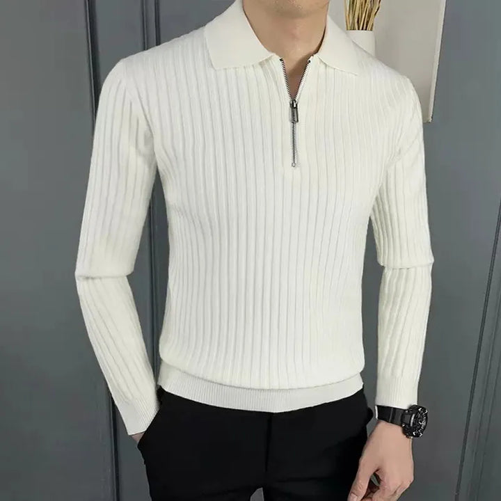 Men's Merino Polo Sweater with Zip - Ethan-Black-M-Nora Luxe