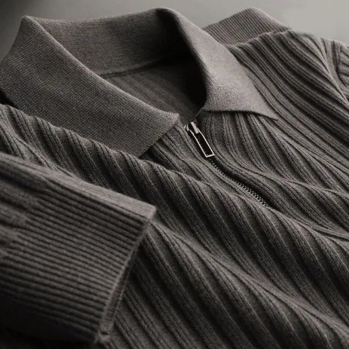 Men's Merino Polo Sweater with Zip - Ethan-Black-M-Nora Luxe