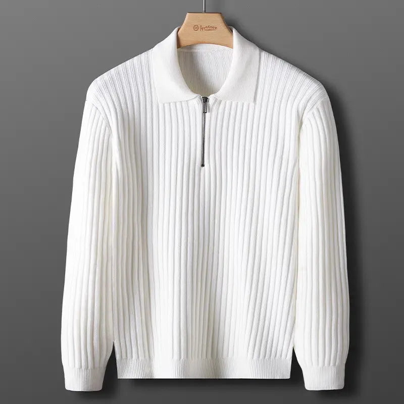 Men's Merino Polo Sweater with Zip - Ethan-Black-M-Nora Luxe