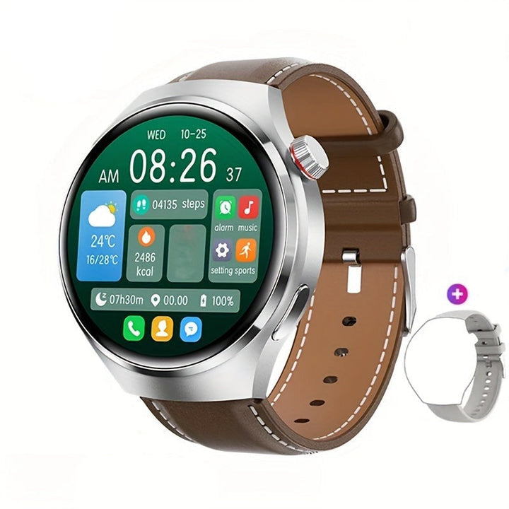 Men's NFC Smartwatch - Orion-Vegan Leather Brown-Silver-Nora Luxe
