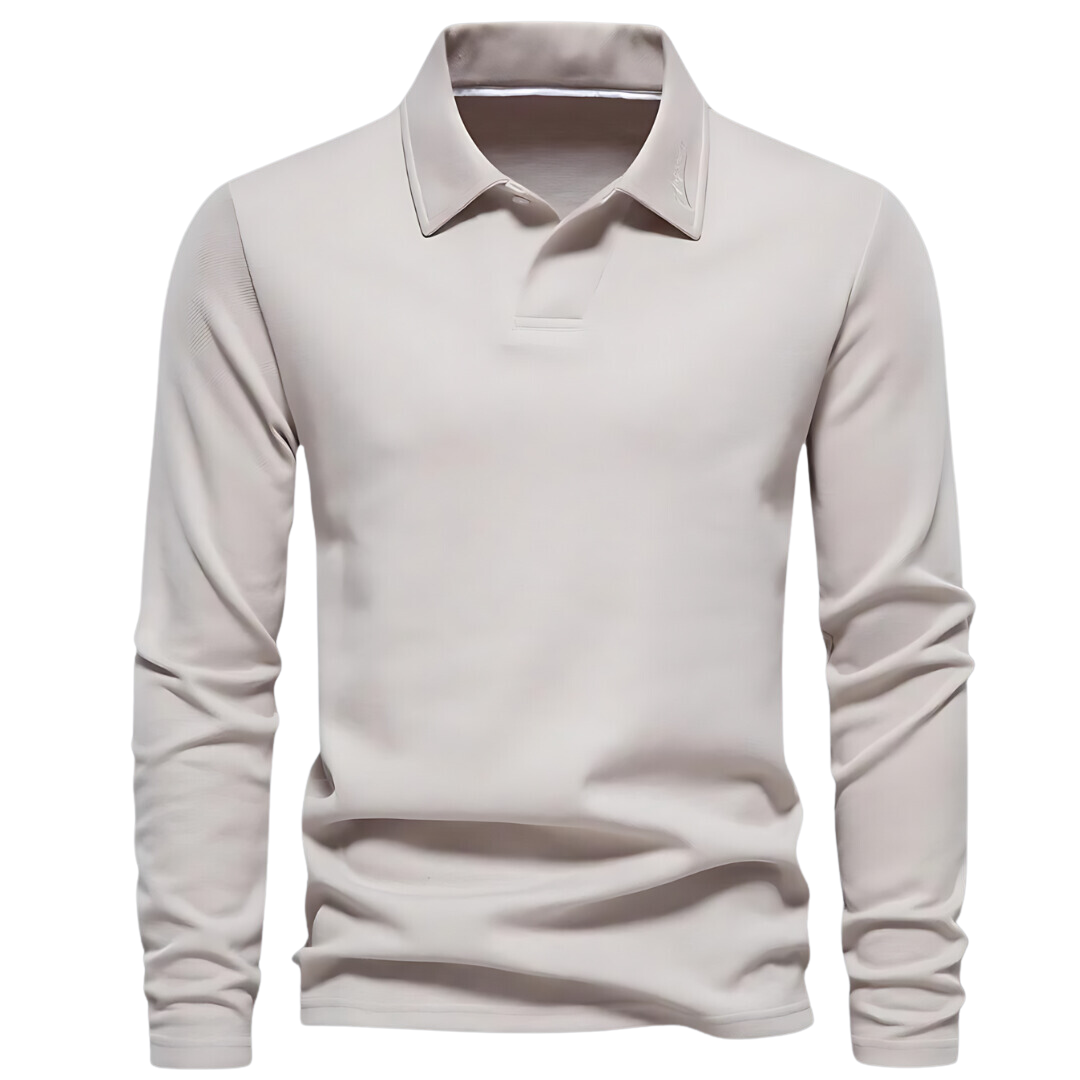 Men's Polo Long Sleeves - Vince-Beige-S-Nora Luxe