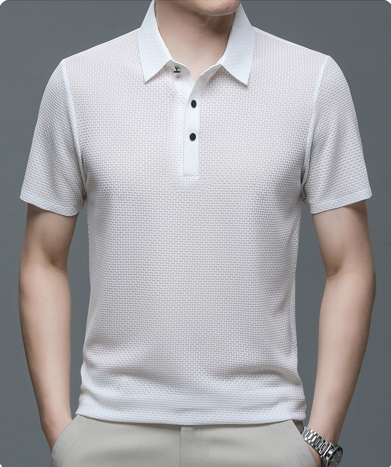 Men's Polo Shirt in Breathable Mesh - Matteo-White-M-Nora Luxe