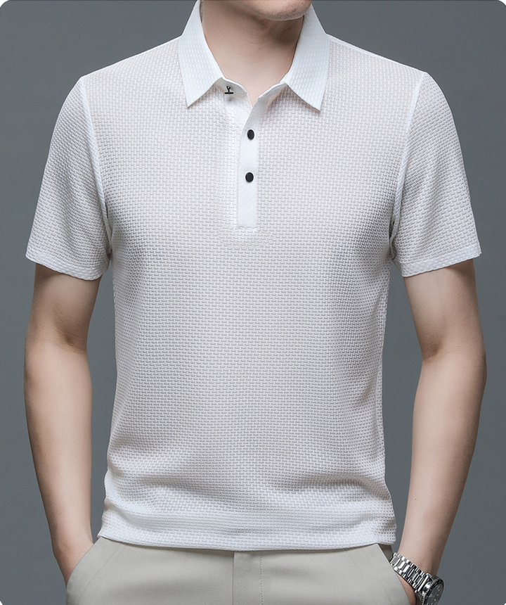Men's Polo Shirt in Breathable Mesh - Matteo-White-M-Nora Luxe