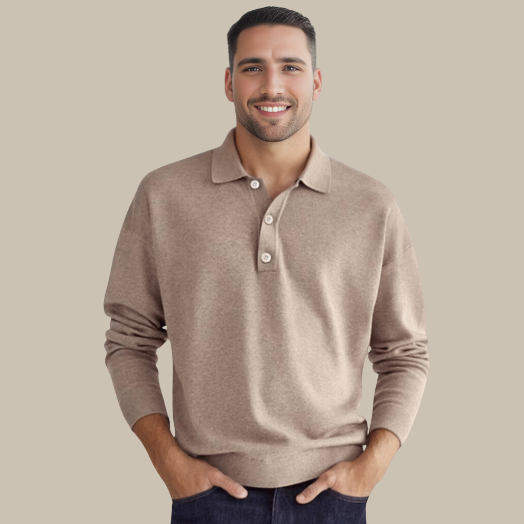 Men's Polo Sweater with Long Sleeves - GentCraft-Beige-S-Nora Luxe