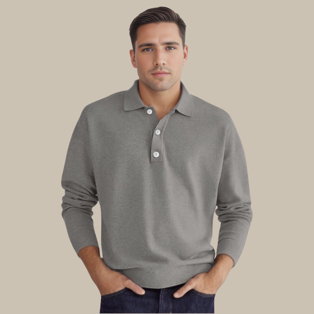 Men's Polo Sweater with Long Sleeves - GentCraft-Gray-S-Nora Luxe