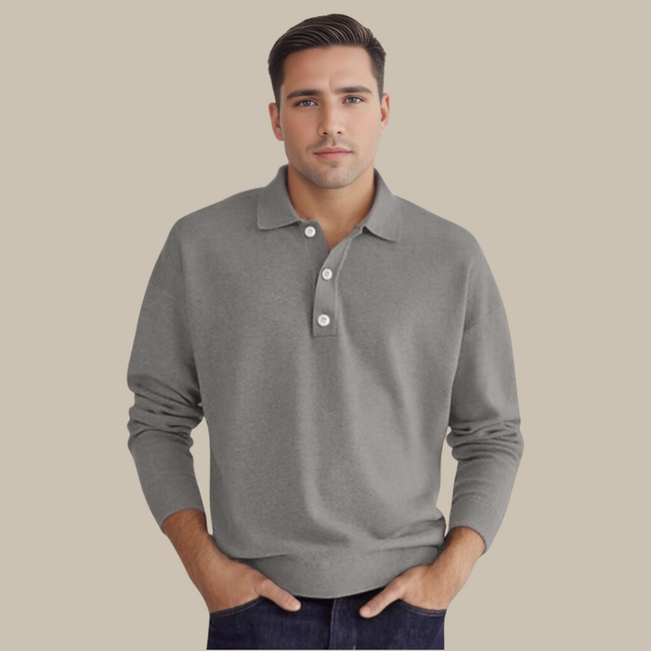 Men's Polo Sweater with Long Sleeves - GentCraft-Gray-S-Nora Luxe
