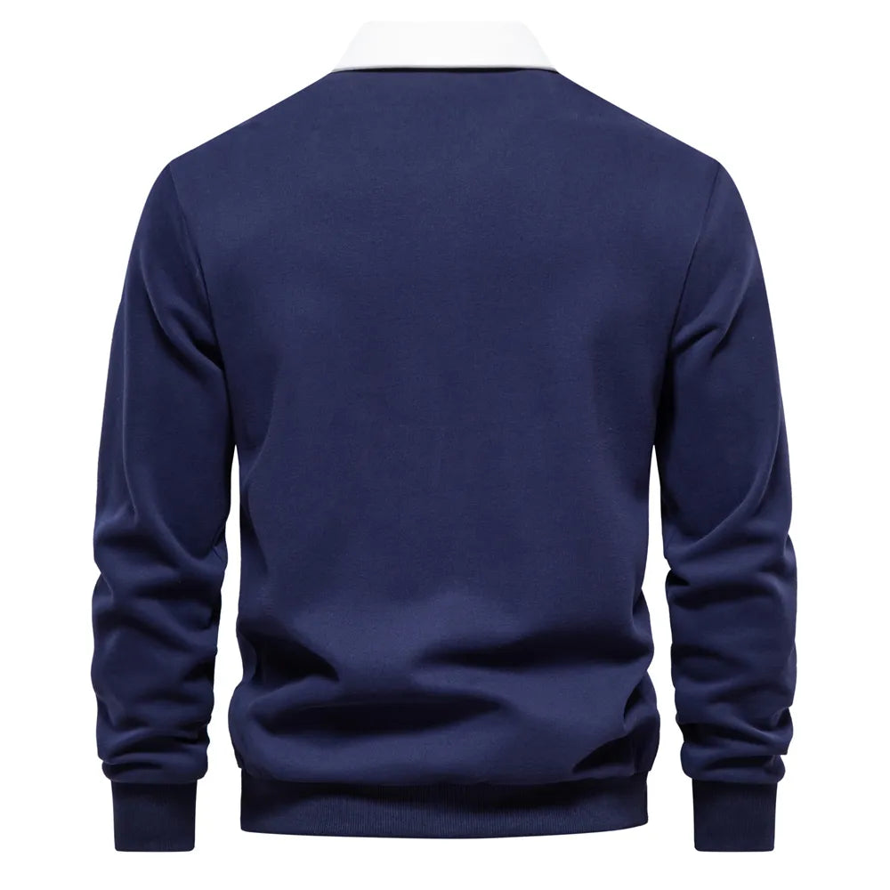 Men's Polo Sweater with Long Sleeves - Rafael-Dark Blue-S-Nora Luxe