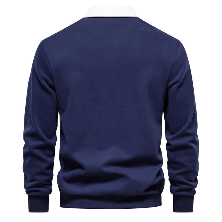Men's Polo Sweater with Long Sleeves - Rafael-Dark Blue-S-Nora Luxe