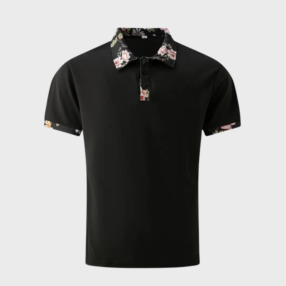 Men's Polo with Subtle Print - Noah-Black-XS-Nora Luxe