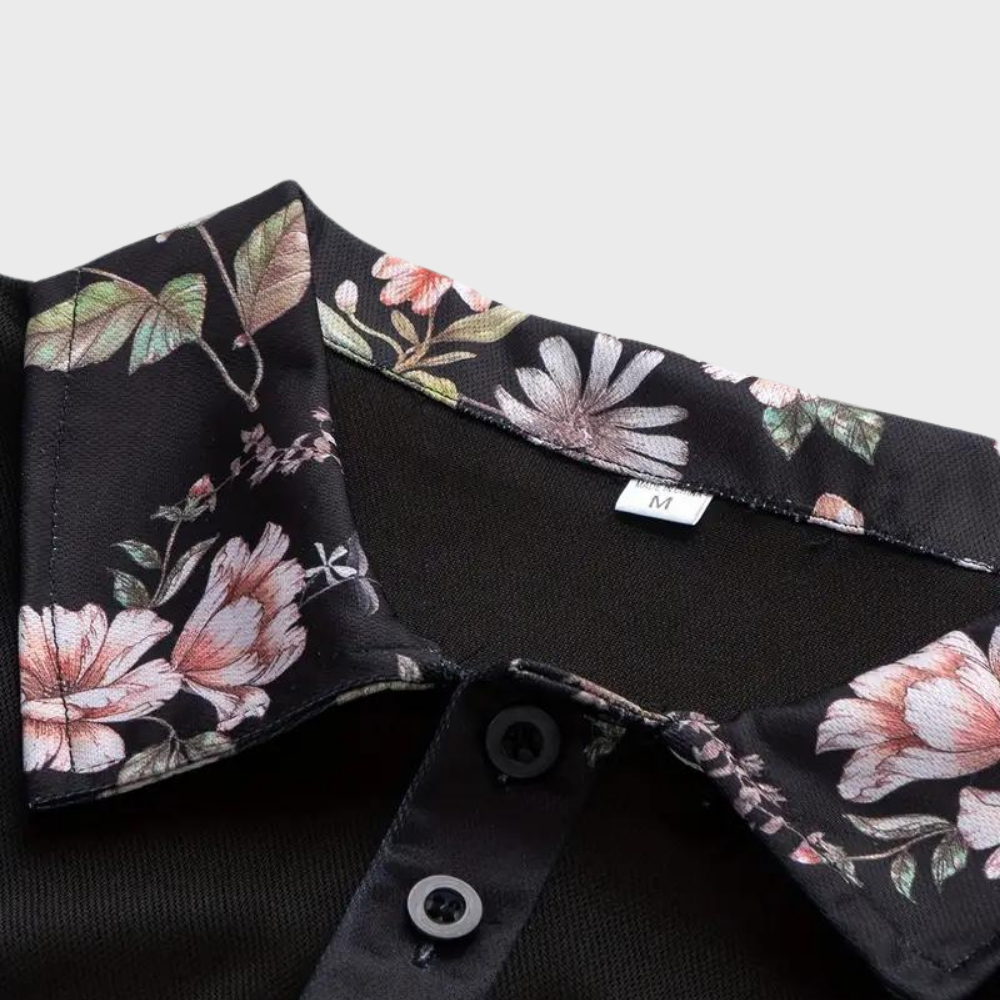Men's Polo with Subtle Print - Noah-Black-XS-Nora Luxe