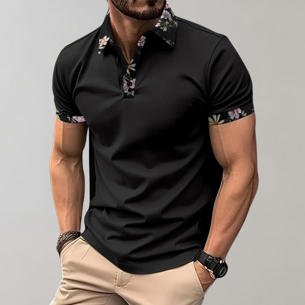 Men's Polo with Subtle Print - Noah-Black-XS-Nora Luxe