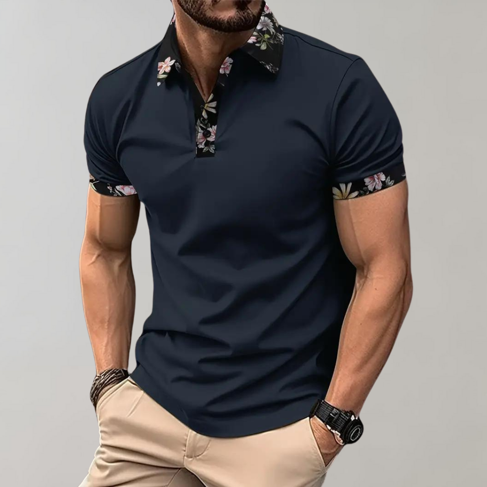 Men's Polo with Subtle Print - Noah-Dark blue-XS-Nora Luxe