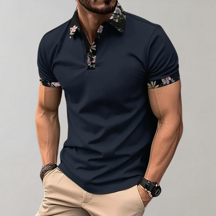 Men's Polo with Subtle Print - Noah-Dark blue-XS-Nora Luxe