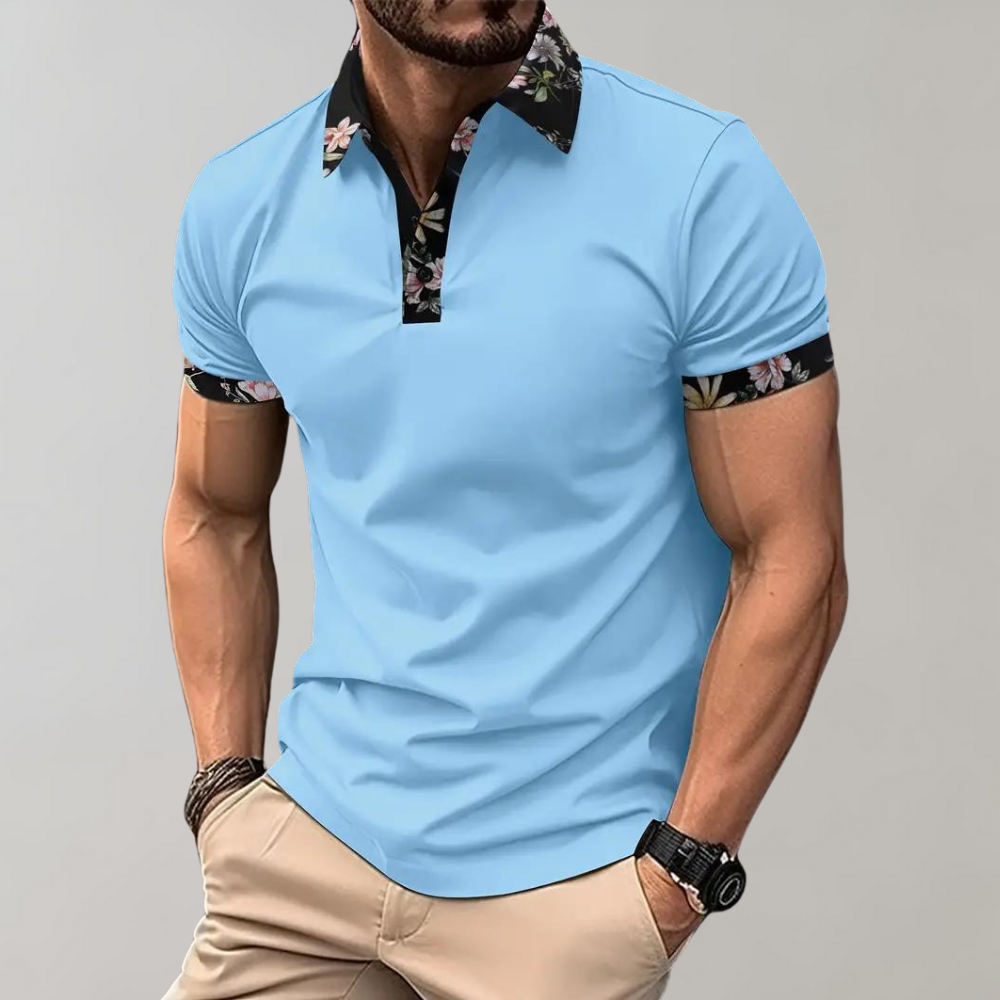Men's Polo with Subtle Print - Noah-Light blue-XS-Nora Luxe