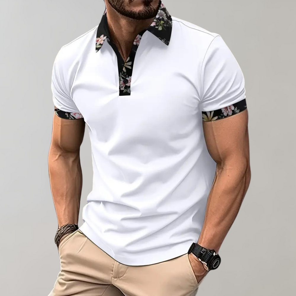 Men's Polo with Subtle Print - Noah-White-XS-Nora Luxe