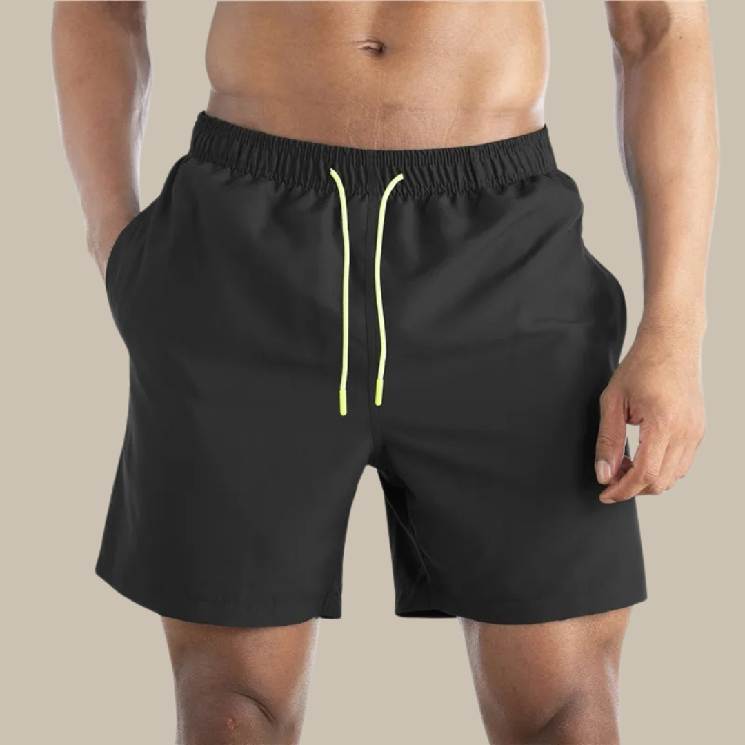 Men's Quick-Drying Swim Shorts | Stretch Fabric | Mid-Length Shorts-Black-S-Nora Luxe