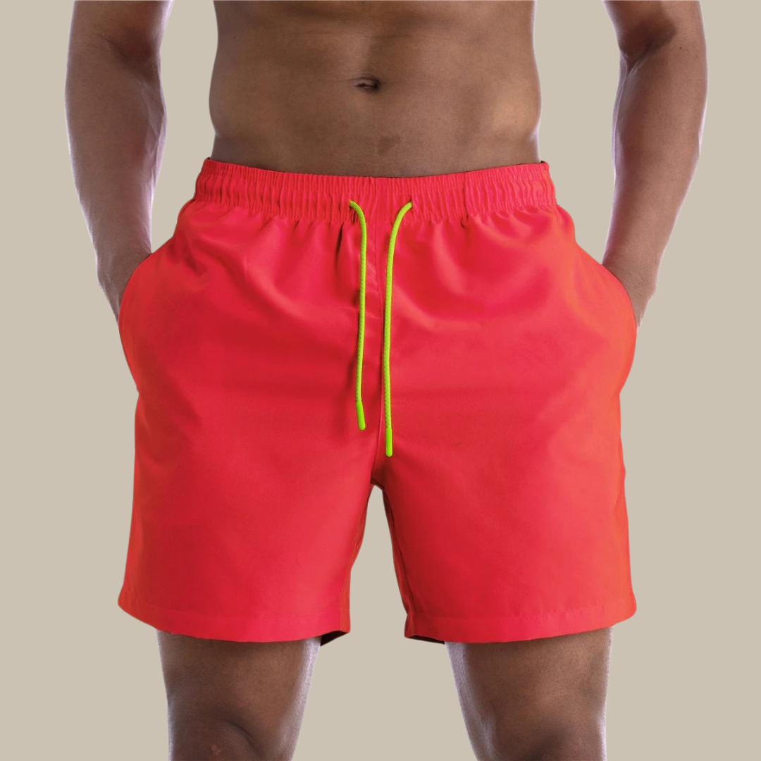 Men's Quick-Drying Swim Shorts | Stretch Fabric | Mid-Length Shorts-Coral Red-S-Nora Luxe
