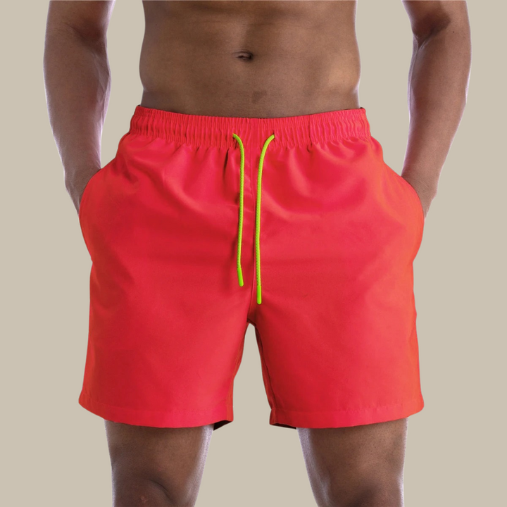 Men's Quick-Drying Swim Shorts | Stretch Fabric | Mid-Length Shorts-Coral Red-S-Nora Luxe