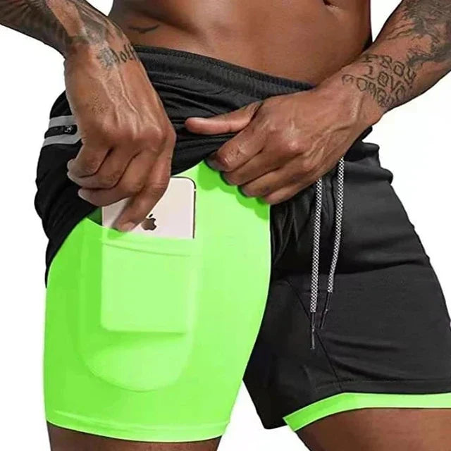 Men's Running Shorts with Double Layer – Milan-Fluorescent green-M (50-65kg)-State of Style