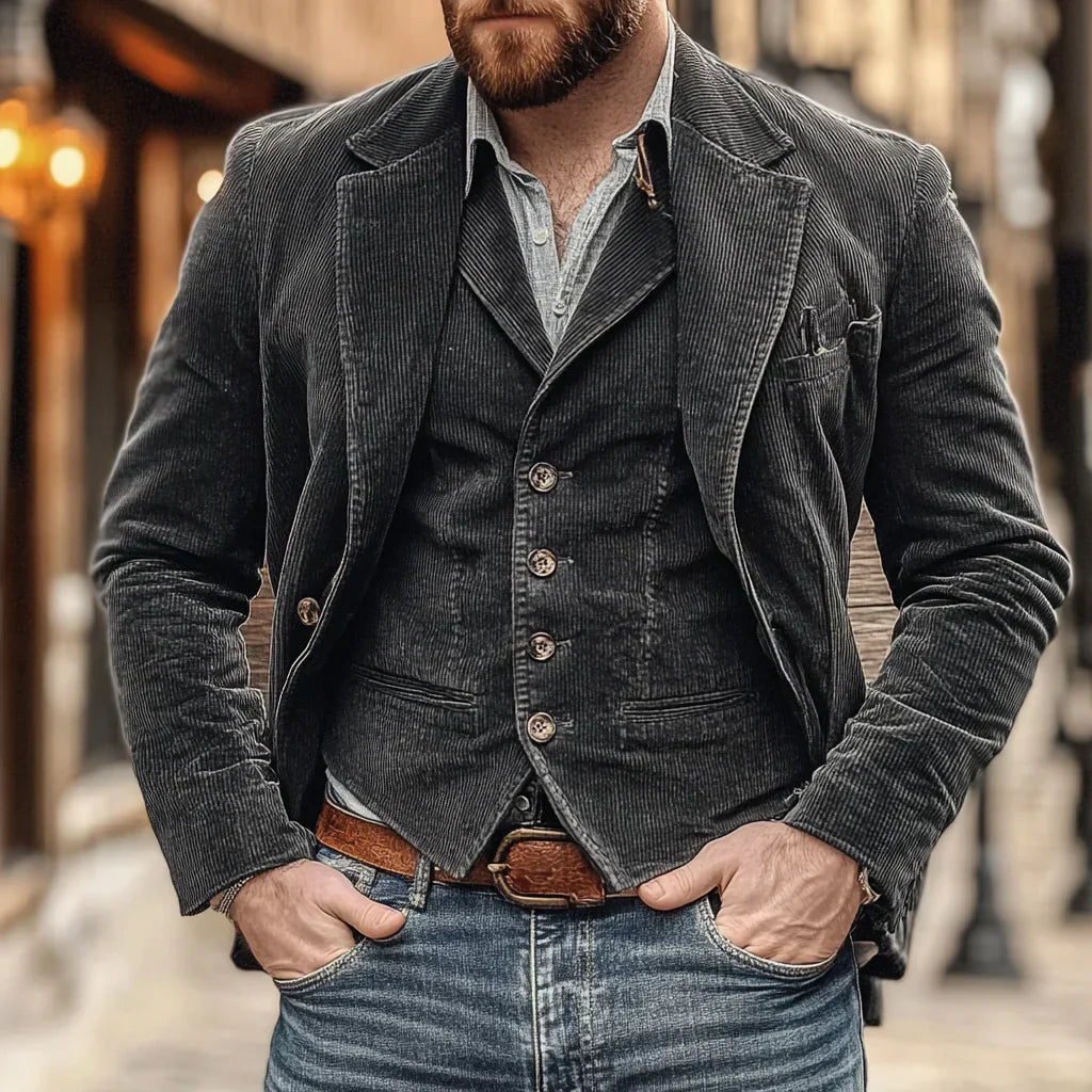 Men's set of Jacket and Waistcoat – Victor-Black-S-Nora Luxe