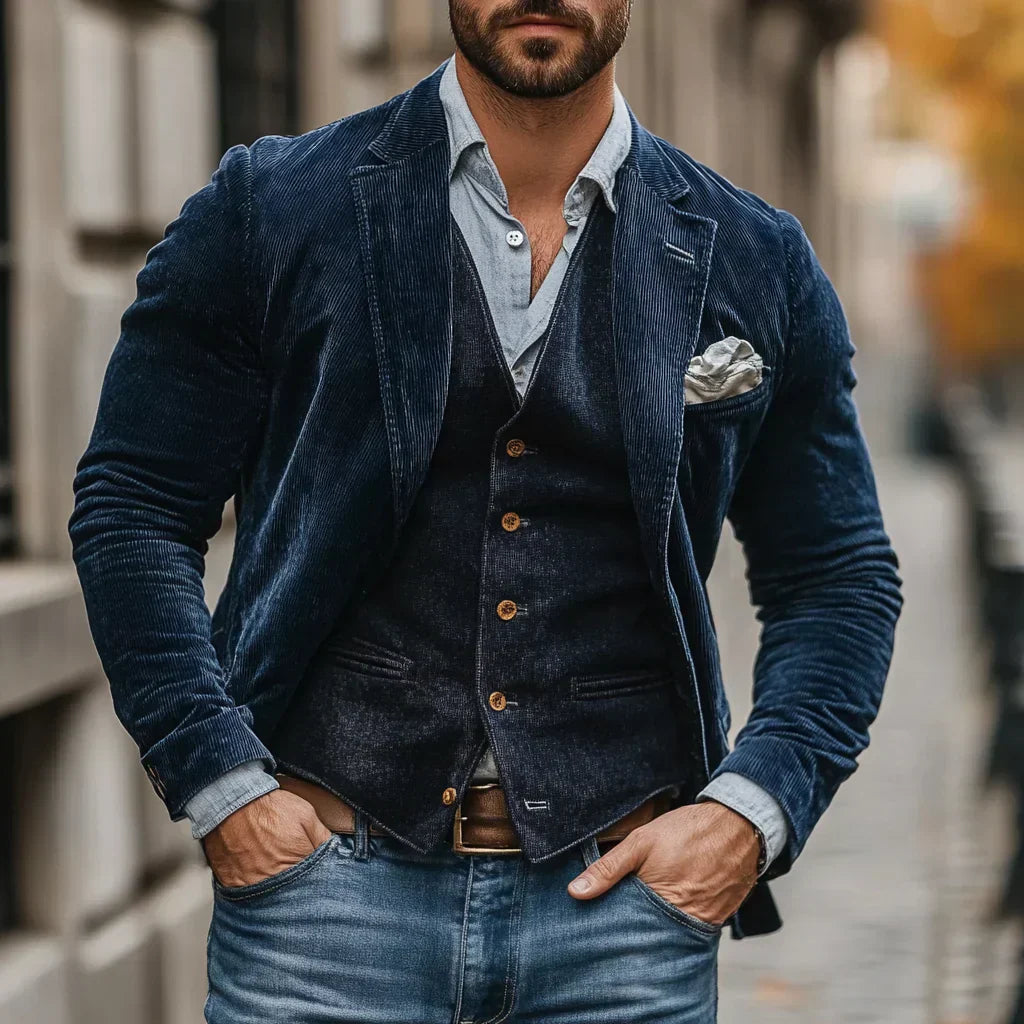 Men's set of Jacket and Waistcoat – Victor-Blue-S-Nora Luxe
