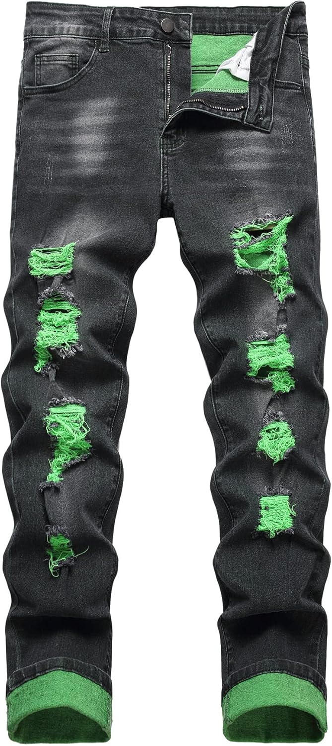 Men's Slim-Fit Ripped Jeans - Mick-Green-28-Nora Luxe