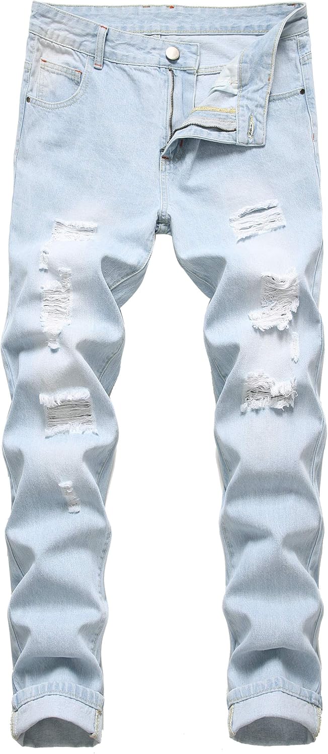 Men's Slim-Fit Ripped Jeans - Mick-Light blue-28-Nora Luxe
