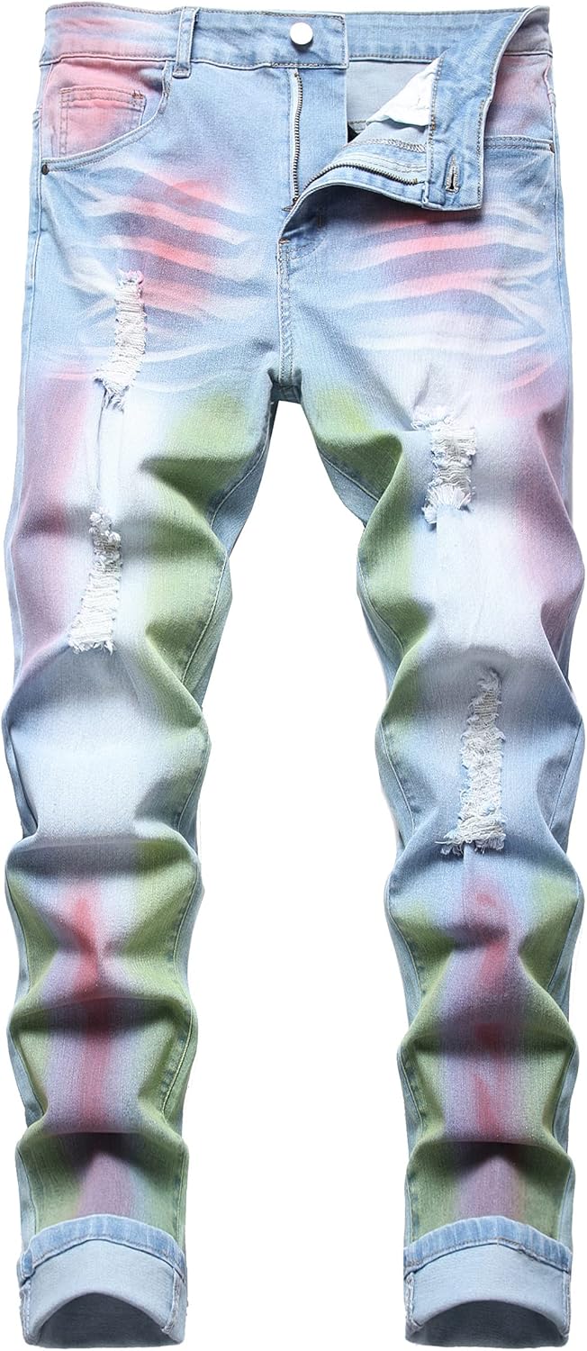 Men's Slim-Fit Ripped Jeans - Mick-Rainbow-28-Nora Luxe